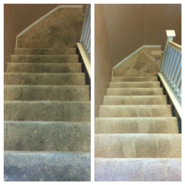 Carpet stairs before and after cleaning