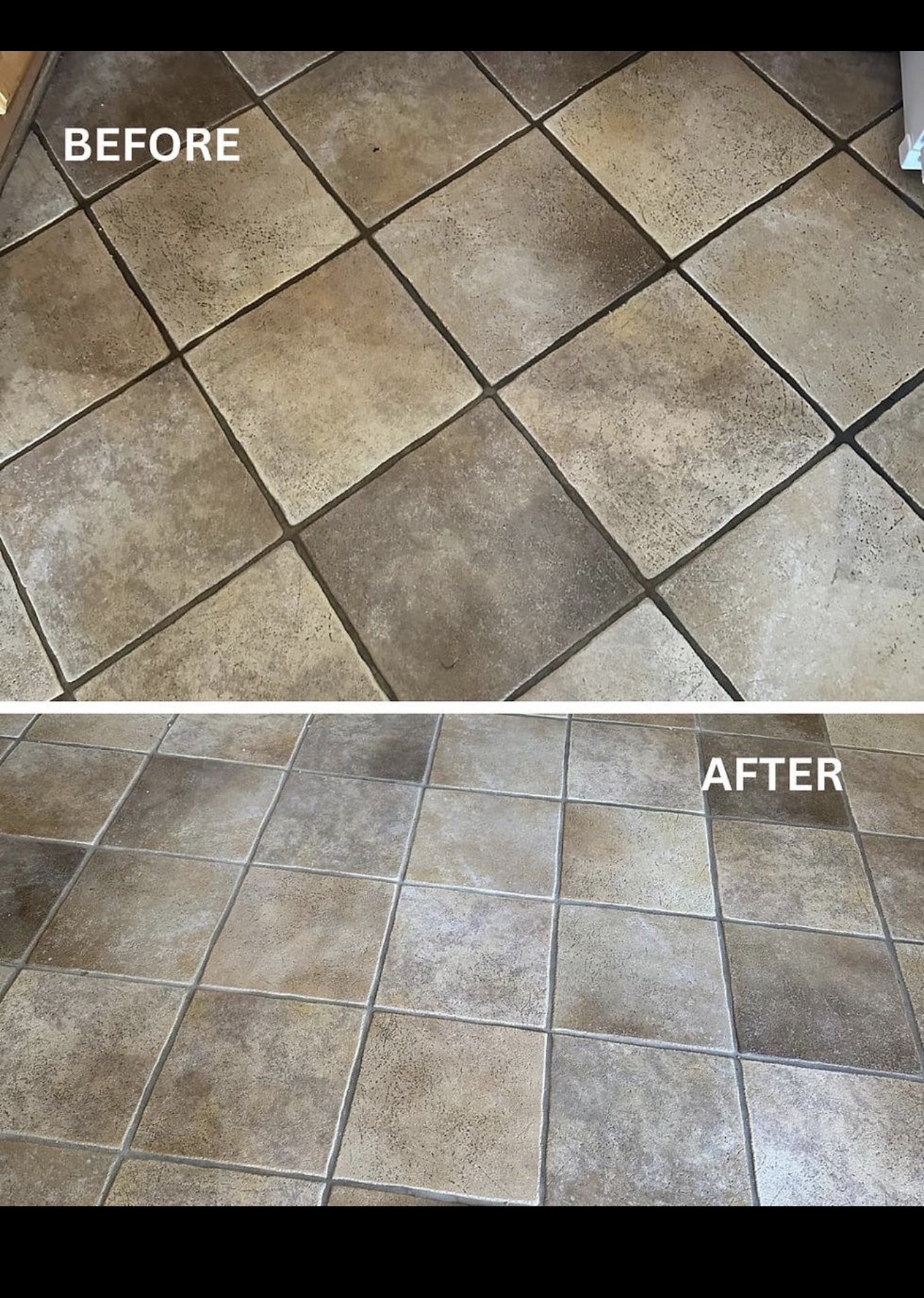 Tile floor before and after restoration